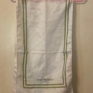 Jean Michelle Paris White Green rectangular Scarf. Made in Italy, small spot